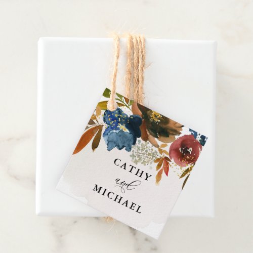 Navy and Rust Watercolor Boho Floral Favor Tags