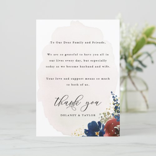 Navy and Rust Watercolor Boho Floral Table Card 