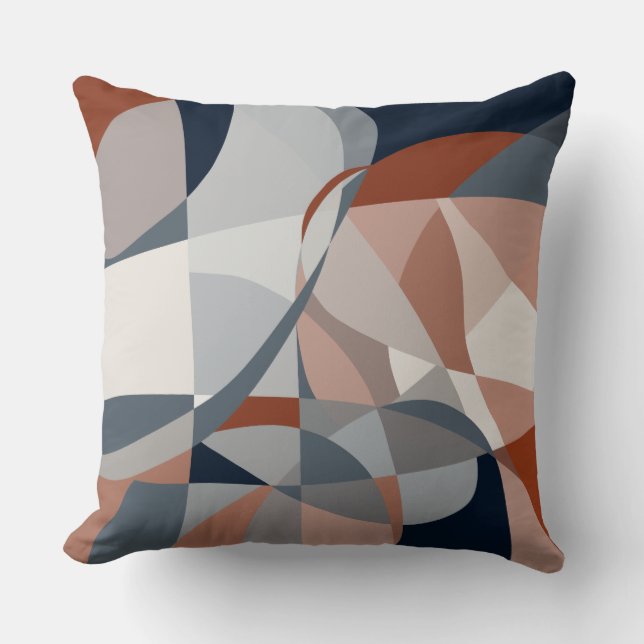 Navy and Rust (XIV) Abstract Throw Pillow (Front)