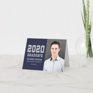 Navy and Silver | 2020 Graduate Photo Graduation Thank You Card
