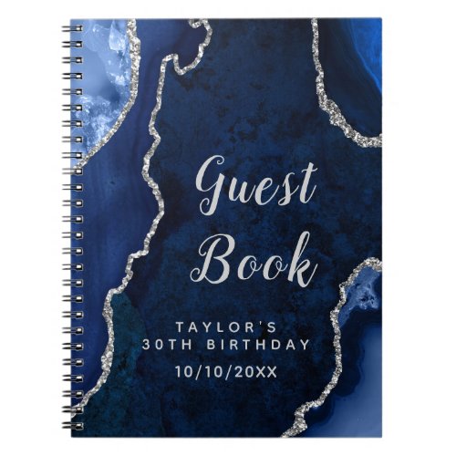 Navy and Silver Agate Birthday Guest Book