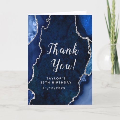 Navy and Silver Agate Birthday Thank You Card