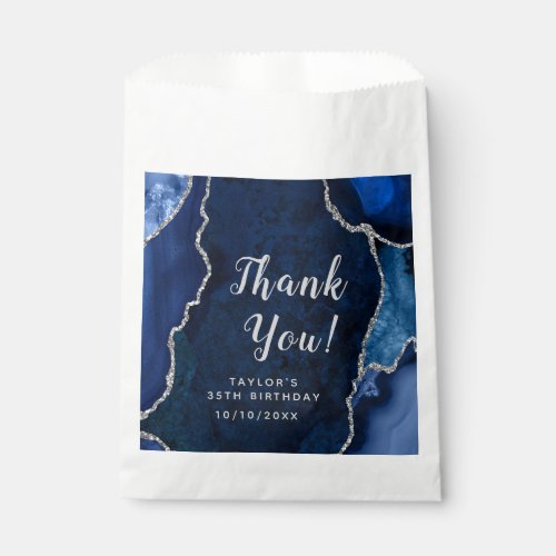 Navy and Silver Agate Birthday Thank You Favor Bag