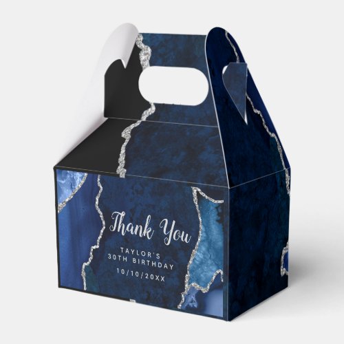 Navy and Silver Agate Birthday Thank You Favor Boxes