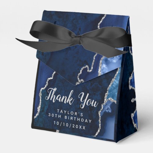 Navy and Silver Agate Birthday Thank You Favor Boxes