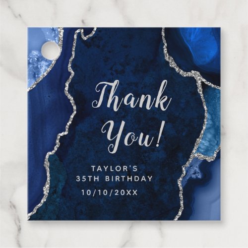 Navy and Silver Agate Birthday Thank You Favor Tags