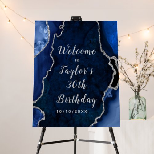 Navy and Silver Agate Birthday Welcome Foam Board