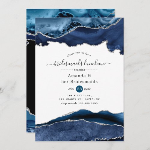 Navy and Silver Agate Bridesmaids Luncheon Invitation