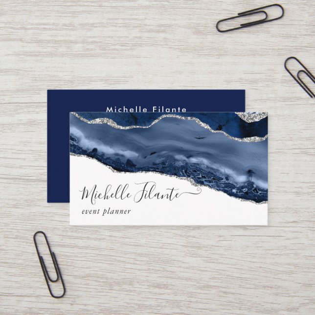Navy and Silver Agate Business Card (Front/Back In Situ)