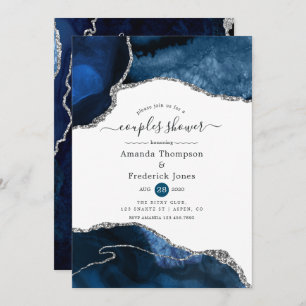 Navy and Silver Agate Couples Shower Invitation