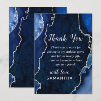 Navy and Silver Agate Marble Birthday Thank You Card