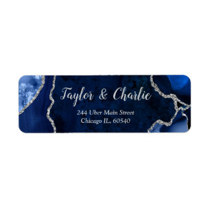 Navy and Silver Agate Marble Wedding Label