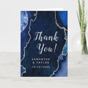 Navy and Silver Agate Marble Wedding Letterpress Thank You Card