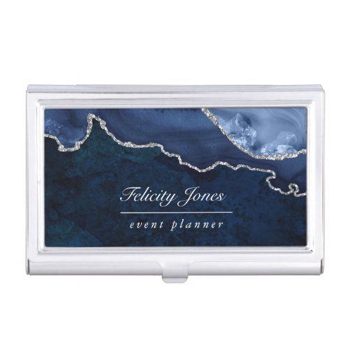 Navy and Silver Agate Precious Stone Business Card Business Card Case