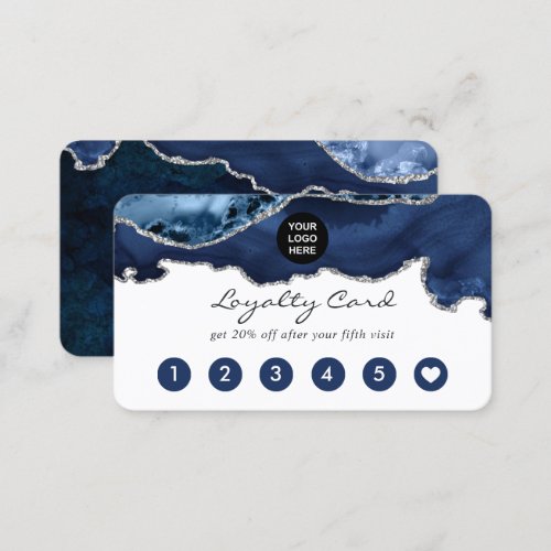 Navy and Silver Agate Precious Stone Corporate Loyalty Card