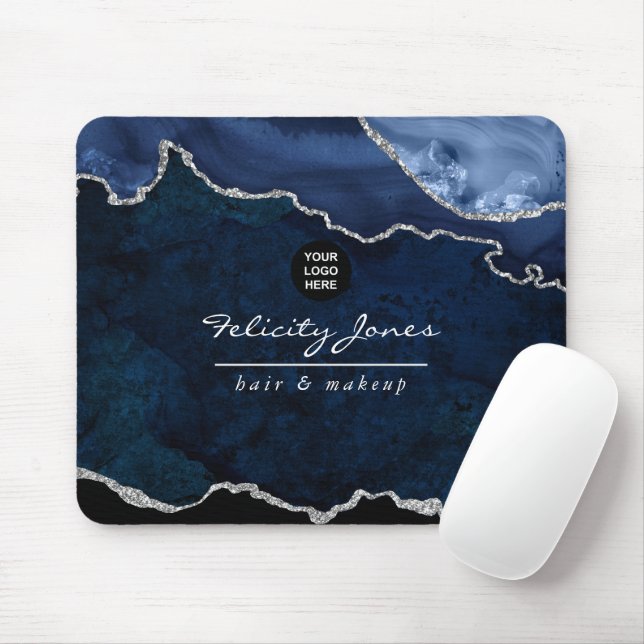 Navy and Silver Agate Precious Stone Corporate Mouse Pad (With Mouse)