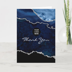 Navy and Silver Agate Precious Stone Letterpress Thank You Card