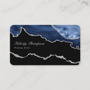 Navy and Silver Agate Precious Stone QR Code Business Card