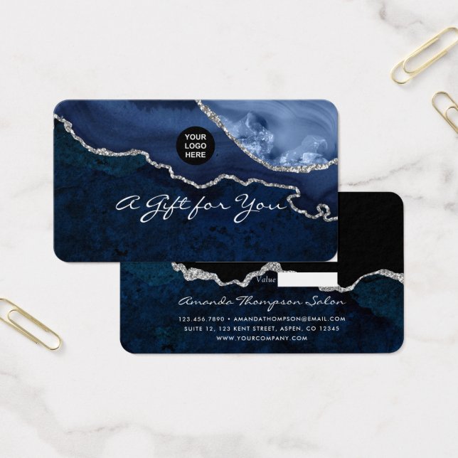 Navy and Silver Agate Stone Gift Certificate (Office)