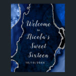 Navy and Silver Agate Sweet Sixteen Welcome Poster<br><div class="desc">This elegant and glamorous sweet sixteen welcome sign features a navy blue agate marble background with faux silver glitter accents. The text combines handwritten script and modern sans serif fonts for a classy and sophisticated look. This will be perfect for an autumn fall and winter sweet sixteen birthday party.</div>
