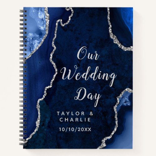 Navy and Silver Agate Wedding Planner Notebook