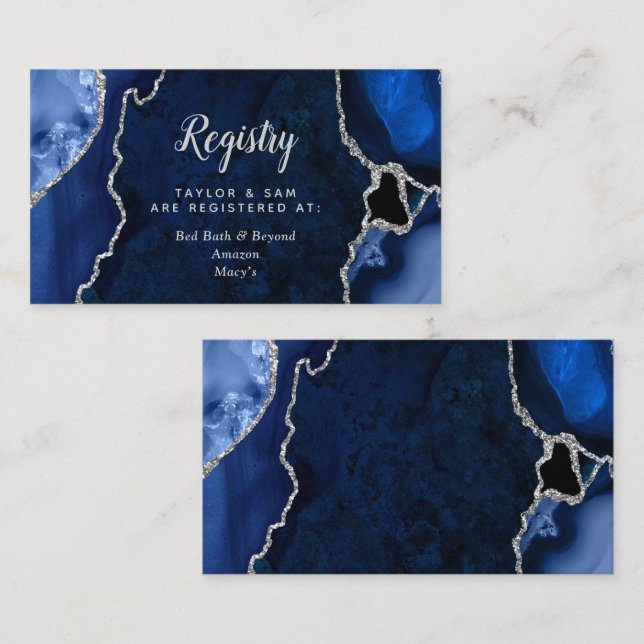 Navy and Silver Agate Wedding Registry Enclosure Card (Front/Back)