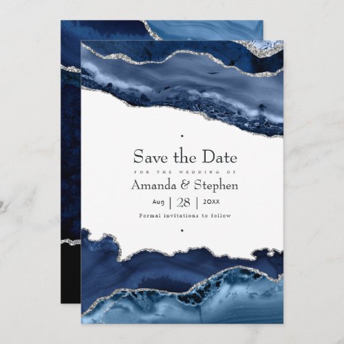 Navy and Silver Agate Wedding Save The Date