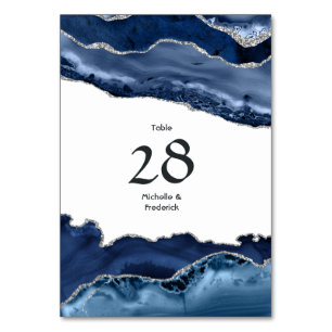 Navy and Silver Agate Wedding Table Number