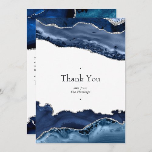 Navy and Silver Agate Wedding Thank You Card