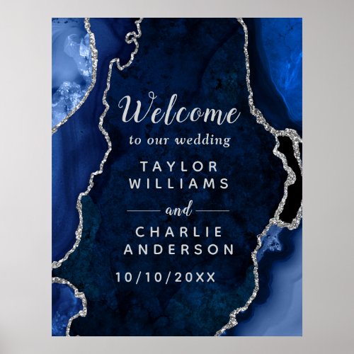 Navy and Silver Agate Wedding Welcome Poster