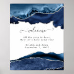 Navy And Silver Agate Wedding Welcome Poster at Zazzle