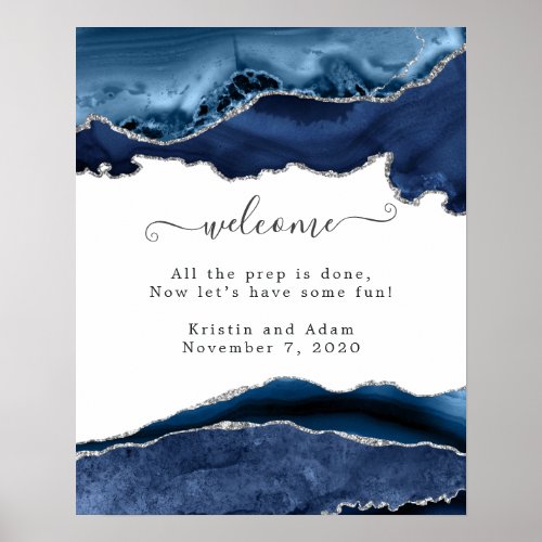 Navy and Silver Agate Wedding Welcome Poster