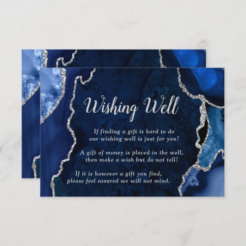Navy and Silver Agate Wedding Wishing Well Enclosure Card