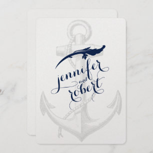 Navy and Silver Anchor Beach Wedding Invitation