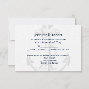 Navy And Silver Anchor Beach Wedding Response Card by NoteableExpressions at Zazzle
