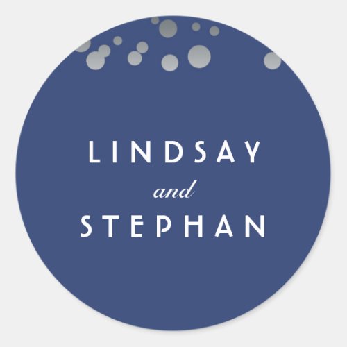 Navy and Silver Confetti Wedding Classic Round Sticker - Navy and silver confetti wedding seals