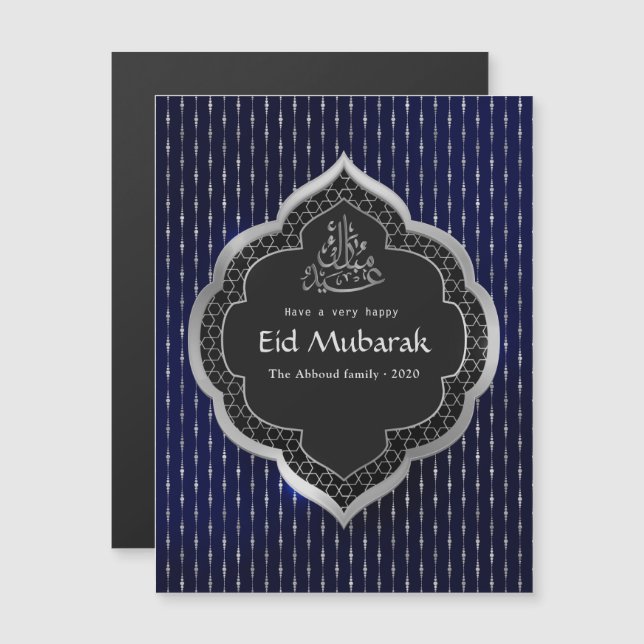 Navy and Silver Eid Mubarak Celebration Greeting (Front/Back)