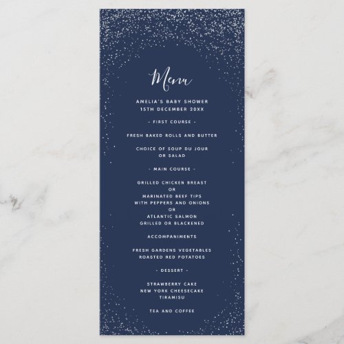 Navy and Silver Faux Foil Menu