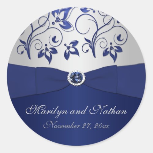 Navy and Silver Floral 15 Round Sticker
