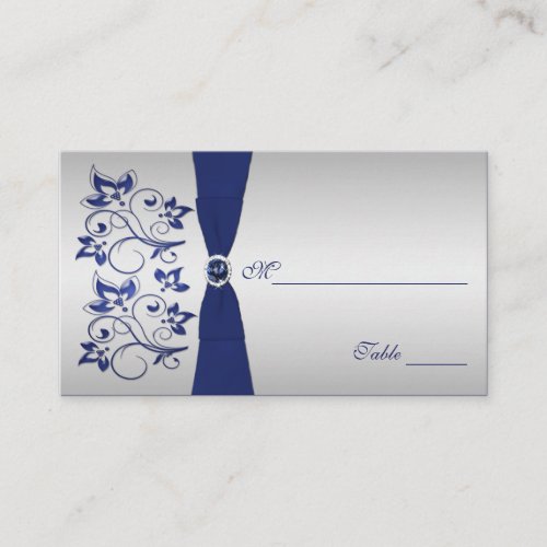 Navy and Silver Floral Placecards Business Cards