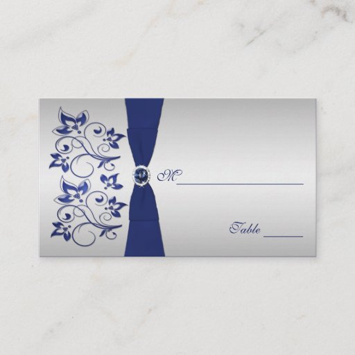 Customizable Navy and Silver Floral Placecards Business Cards