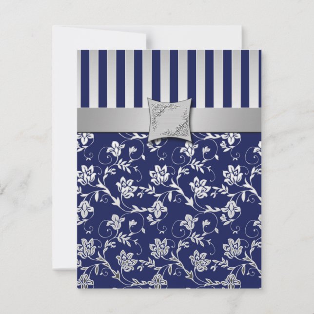 Navy and Silver Floral Vine RSVP Card (Front)