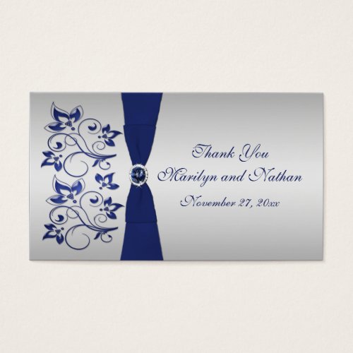 Navy and Silver Floral Wedding Favor Tag Business Cards