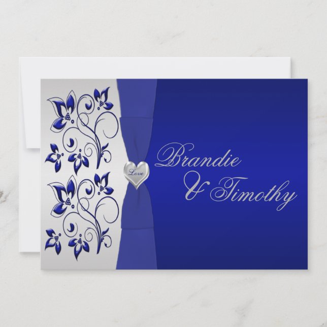 Navy and Silver Floral Wedding Invitation (Front)