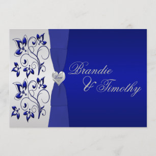 Navy and Silver Floral Wedding Invitation