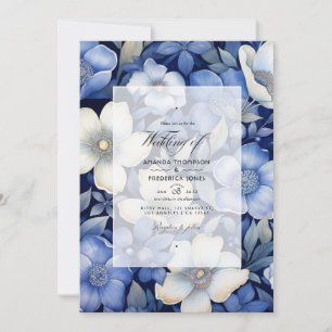 Navy and Silver Floral Wedding Invitation