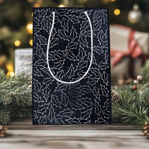 Navy and Silver Holiday Postcard Medium Gift Bag