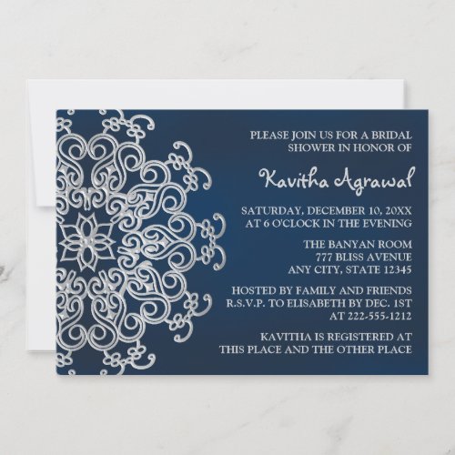 Navy and Silver Indian Inspired Bridal Shower Invitation