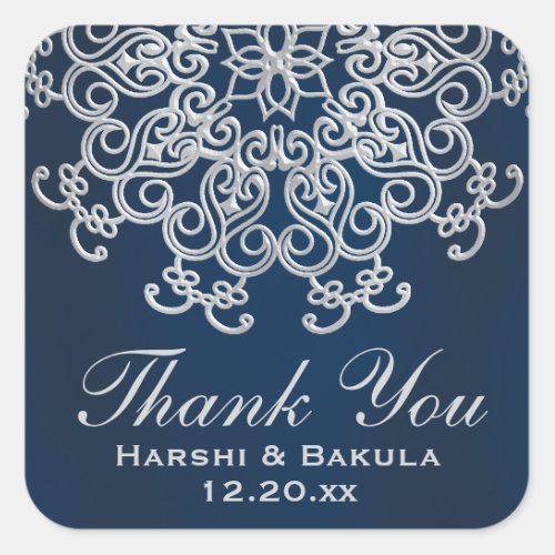 NAVY AND SILVER INDIAN STYLE THANK YOU LABEL