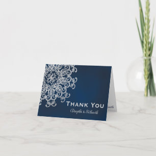 NAVY AND SILVER INDIAN STYLE WEDDING THANK YOU CARD